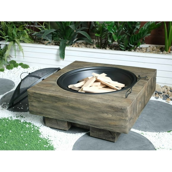 Outdoor Heater Wood-Fueled Outdoor Fire Pit with Wood Grain Design,Patio Heater