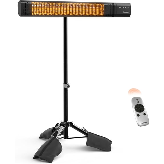 Outdoor Heaters for Patio Electric with Tripod Stand, 1500W Infrared Electric Patio Heater, IP65 Rated, 4 Heat Levels & 24H Timer with Remote, For Covered Outdoor/Indoor & Spot Heating
