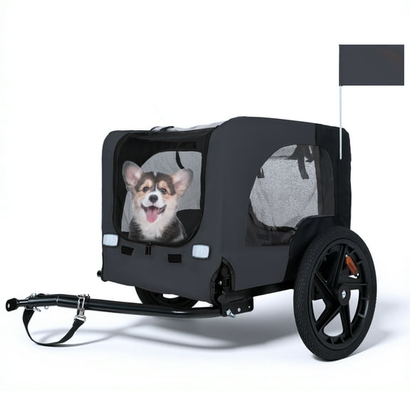 Outdoor Heavy Duty Collapsible Pet Bike Trailer with 16-Inch All-Terrain Wheels & Universal Hitch, Foldable Dog/Cargo Carrier Cart for Bicycles, Black+Dark Gray