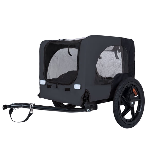 Outdoor Heavy Duty Collapsible Pet Bike Trailer with 16-Inch All-Terrain Wheels & Universal Hitch Foldable Dog/Cargo Carrier Cart for Bicycles, black+dark gray