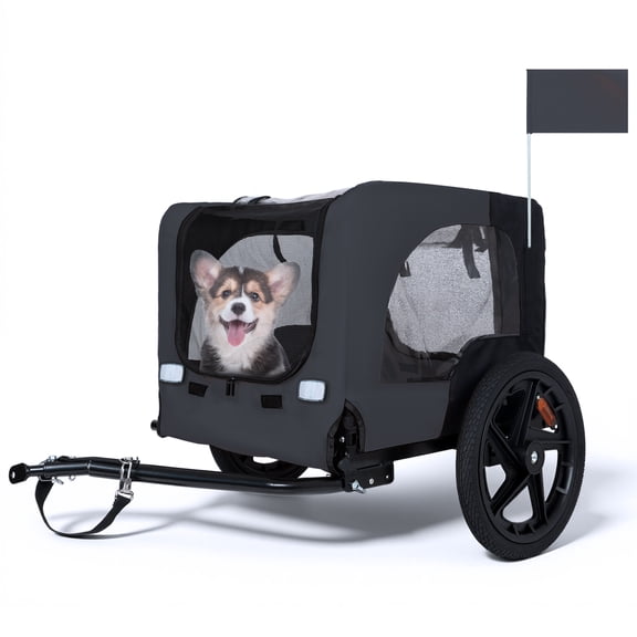 Outdoor Heavy Duty Collapsible Pet Bike Trailer with 16-Inch All-Terrain Wheels & Universal Hitch Foldable Dog/Cargo Carrier Cart for Bicycles, black+dark gray