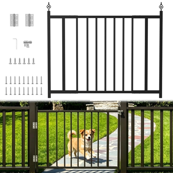 Outdoor Heavy Duty Deck Gate, 37.4 to 40.55 Inch Expandable Dog Gate with Latch, Auto-Closing Hinge, Fence Gate for Patio, Garden, Yard