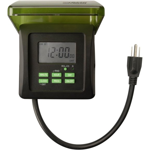 Outdoor Heavy Duty Digital Plug-In Timer - 7-Day Programmable Timekeer - Dual Grounded Outlets - Weatherproof Energy-Saving - for Holiday Lights & Outdoor Equipment