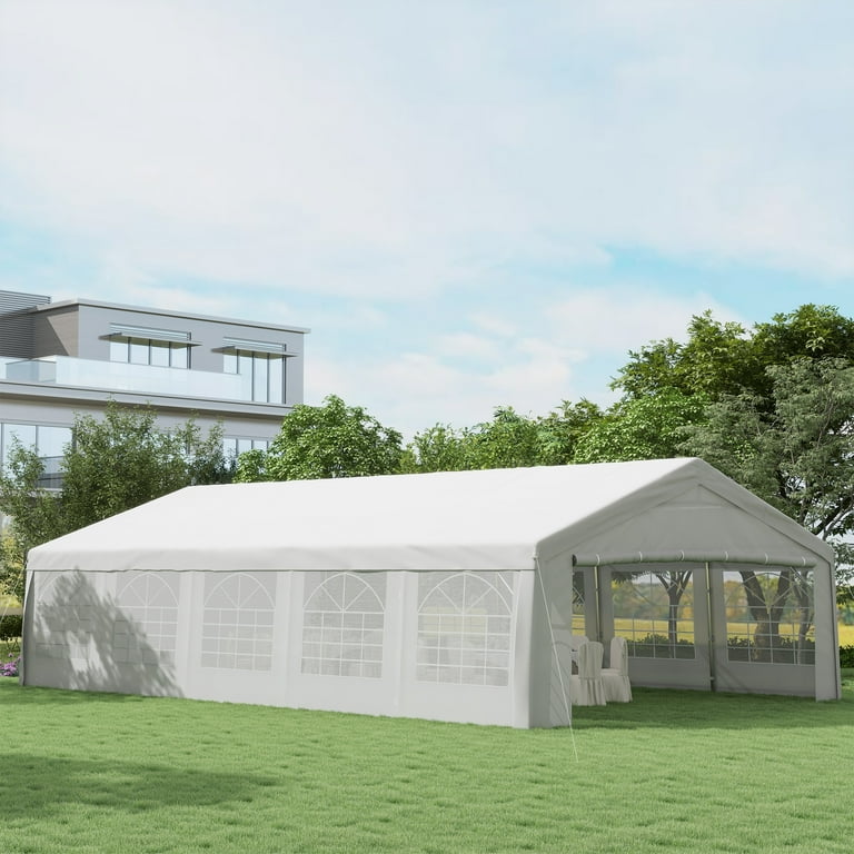 20' x 32' Heavy Duty Wedding Tent & Carport, Portable Garage with Removable Sidewalls, Large Outdoor Canopy with Windows for Events, White