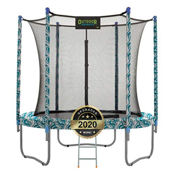 Outdoor Heights 9 ft Round Trampoline Set with Safety Enclosure System - Maui Marble