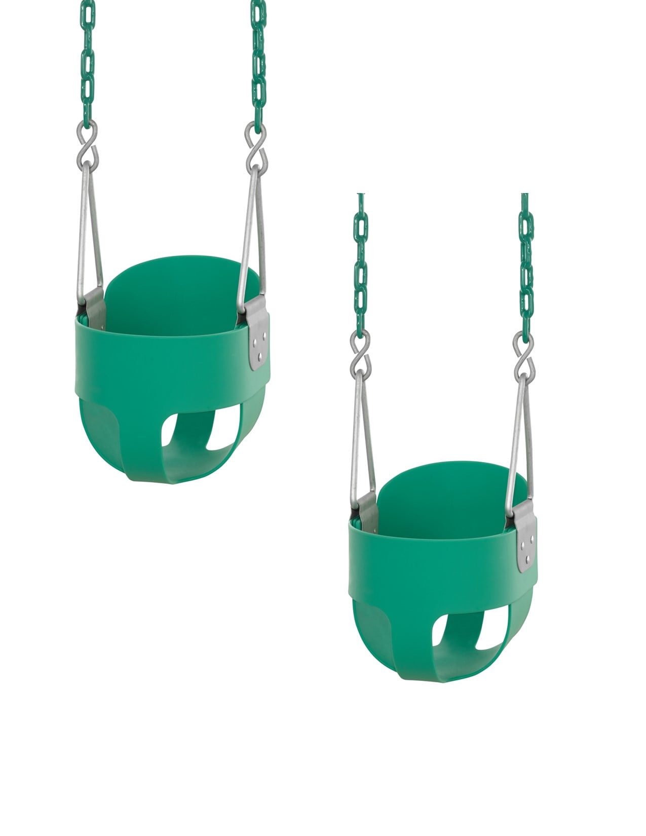 Outdoor Heights High Back Full Bucket Toddler & Baby Swing Set for Backyard Swing with Vinyl Coated Chain (2, Green)