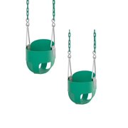 Outdoor Heights High Back Full Bucket Toddler & Baby Swing Set for Backyard Swing with Vinyl Coated Chain 2, Green