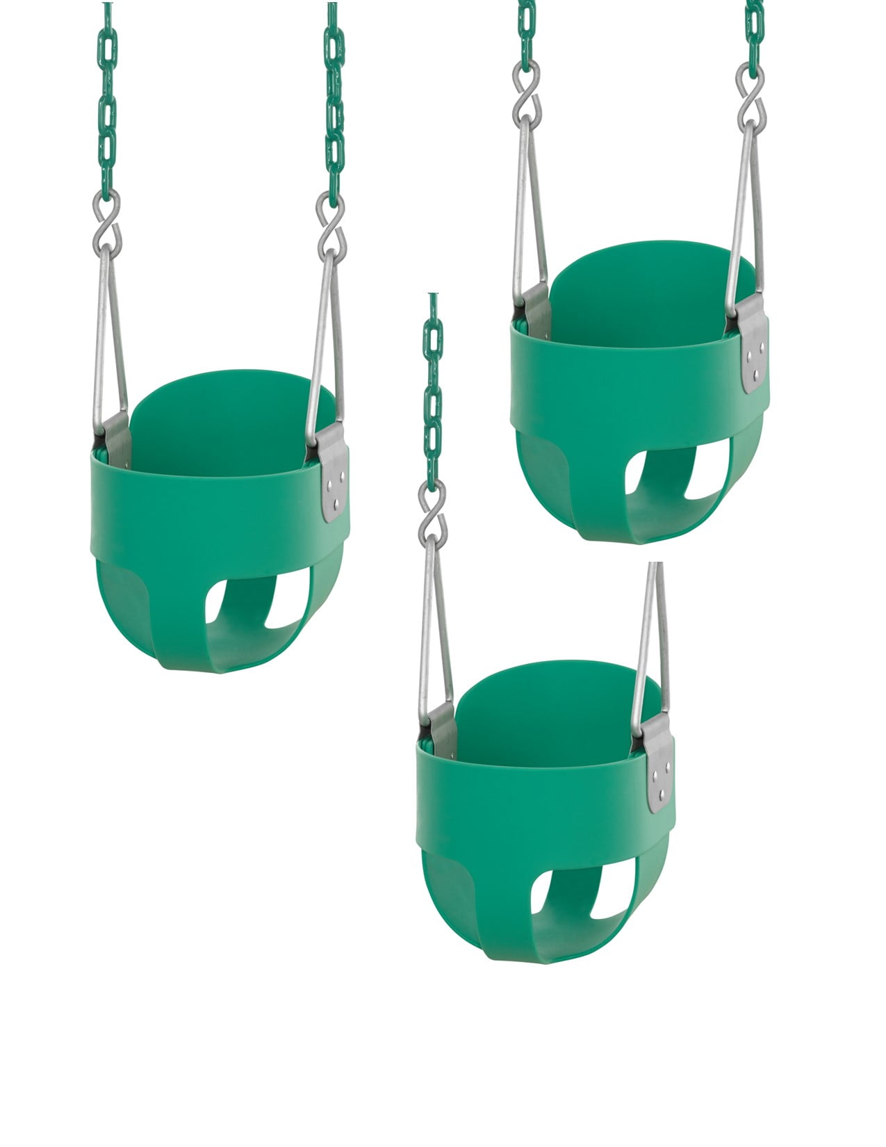 Outdoor Heights High Back Full Bucket Toddler & Baby Swing Set for Backyard Swing with Vinyl Coated Chain (3, Green)
