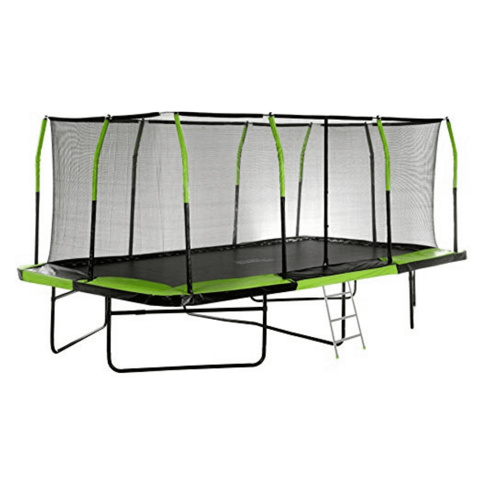 Mega 10' x 17' Black and Green Rectangular Trampoline with Enclosure