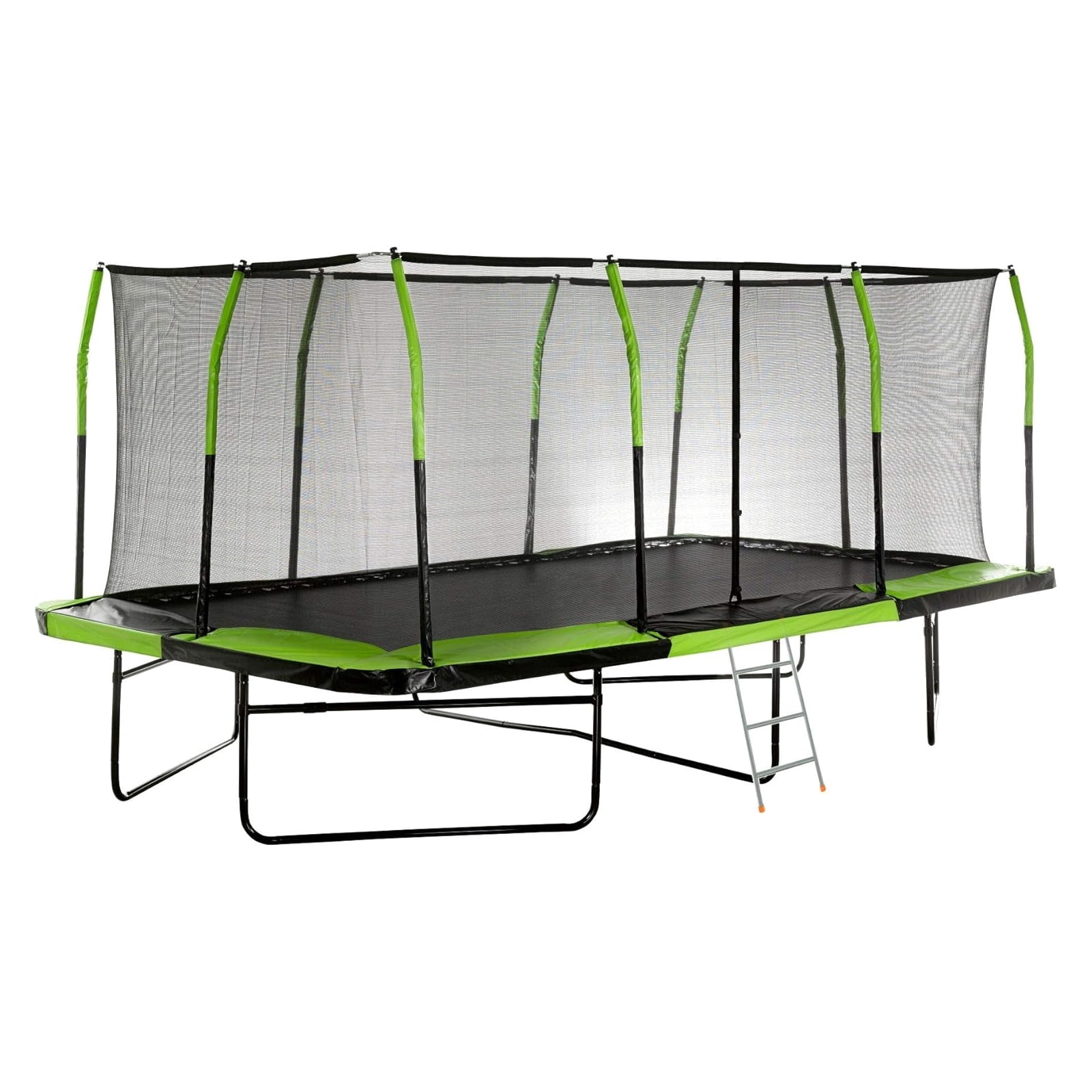 Plexalife - Mega 10' X 17' Gymnastics Style, Rectangular Trampoline Set with Premium Top-Ring Enclosure System - Green/Black with Bonus 3-Step Ladder