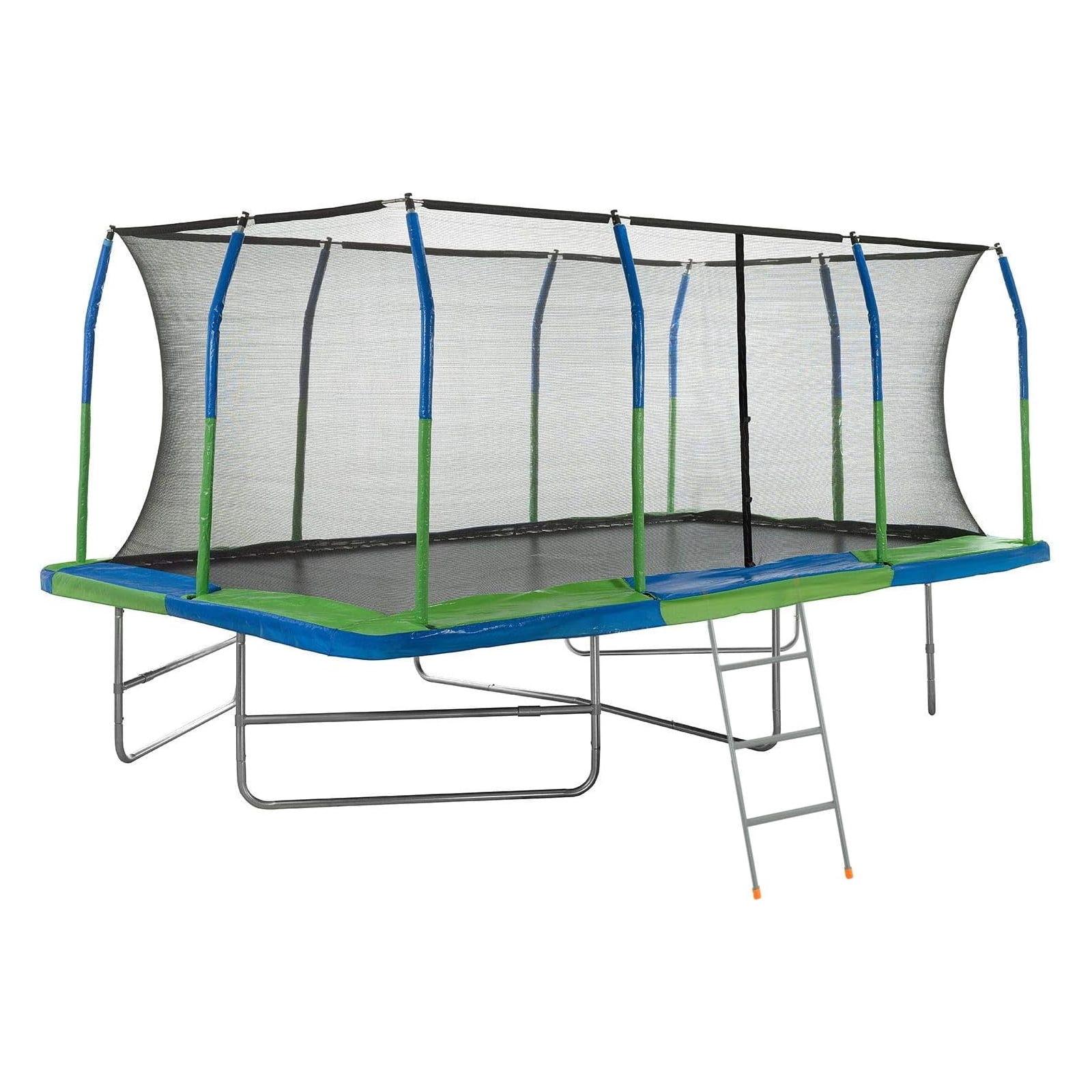 Plexalife - Mega 10' X 17' Gymnastics Style, Rectangular Trampoline Set with Premium Top-Ring Enclosure System with Bonus 3-Step Ladder