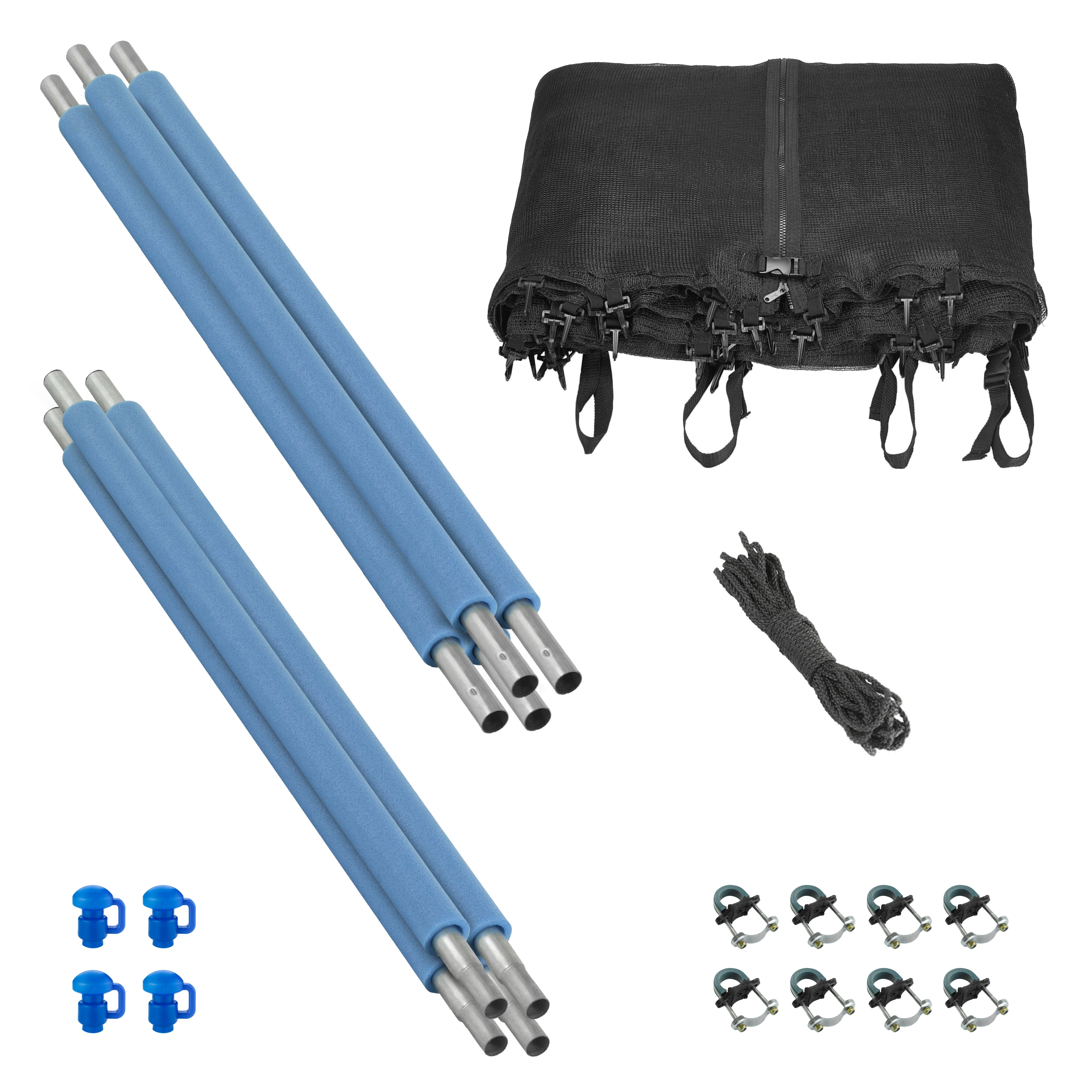 Machrus 14 ft Blue and Black Trampoline Safety Enclosure Set with Net and Poles