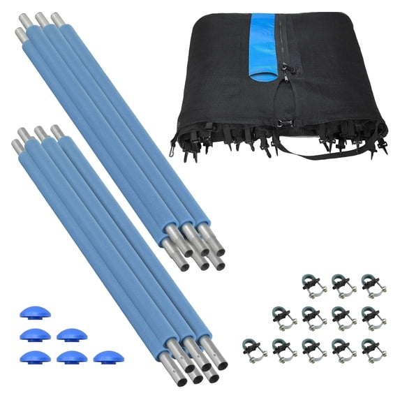 Plexalife Trampoline Safety Enclosure Set including Net, 6 Poles (with 6 pole caps), Pole Foam Sleeves - Fits 12ft Round Trampoline Frame - Installs Outside the Frame