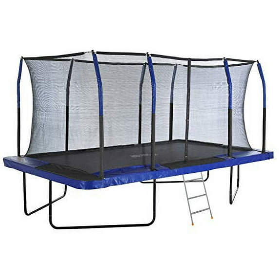 Outdoor Heights Trampoline with Fiber Flex Enclosure System, Blue/Black, 8' X 14'