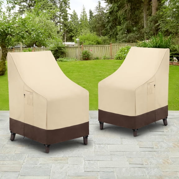 Outdoor High Back Chair Covers Waterproof, Heavy Duty Stackable Dining Swivel Chair Covers, All Weather Resistant  Furniture Cover, 29”W x 30”D x 42”H, 2 Pack, Beige & Brown