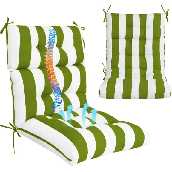 Outdoor High Back Chair Cushions 2-Pack, 44"x22"x 4" Fade-Resistant Waterproof Tufted Pads with Ties for Patio Rocking & Adirondack Chairs (Green White)
