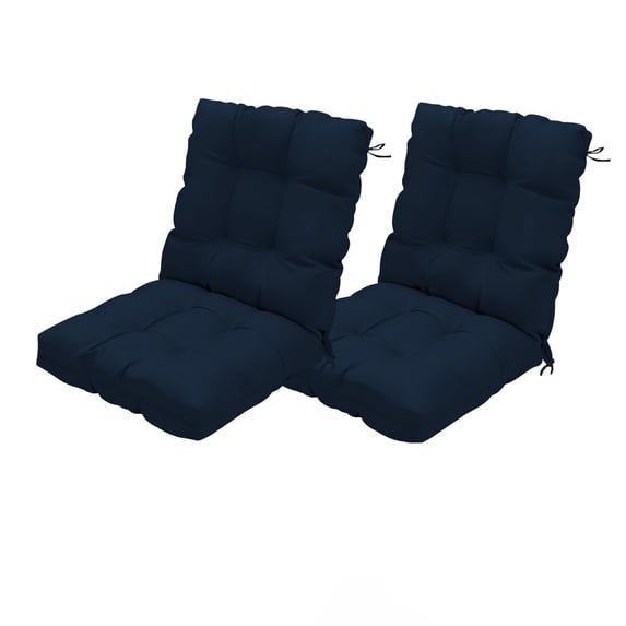 Outdoor High Back Chair Cushions Set of 2, 42"x21"x4" Tufted Waterproof Patio Cushion for Rocking & Dining Chairs, Soft Seat Pad with Ties, Fade-Resistant Indoor Outdoor Use