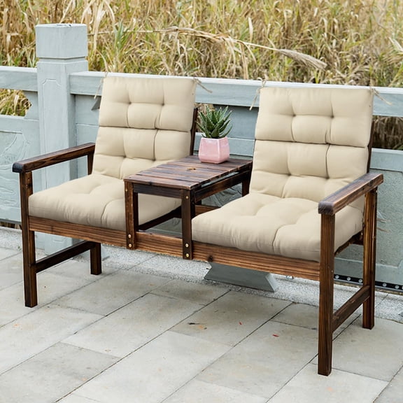 Outdoor High Back Chair Cushions Set of 2, Reversible Lawn Chair Cushion 44 x22 inch, Water Resistant Tufted Adirondack Chair Cushion, for Garden Rocking Chair,  Furniture (Antique Beige)