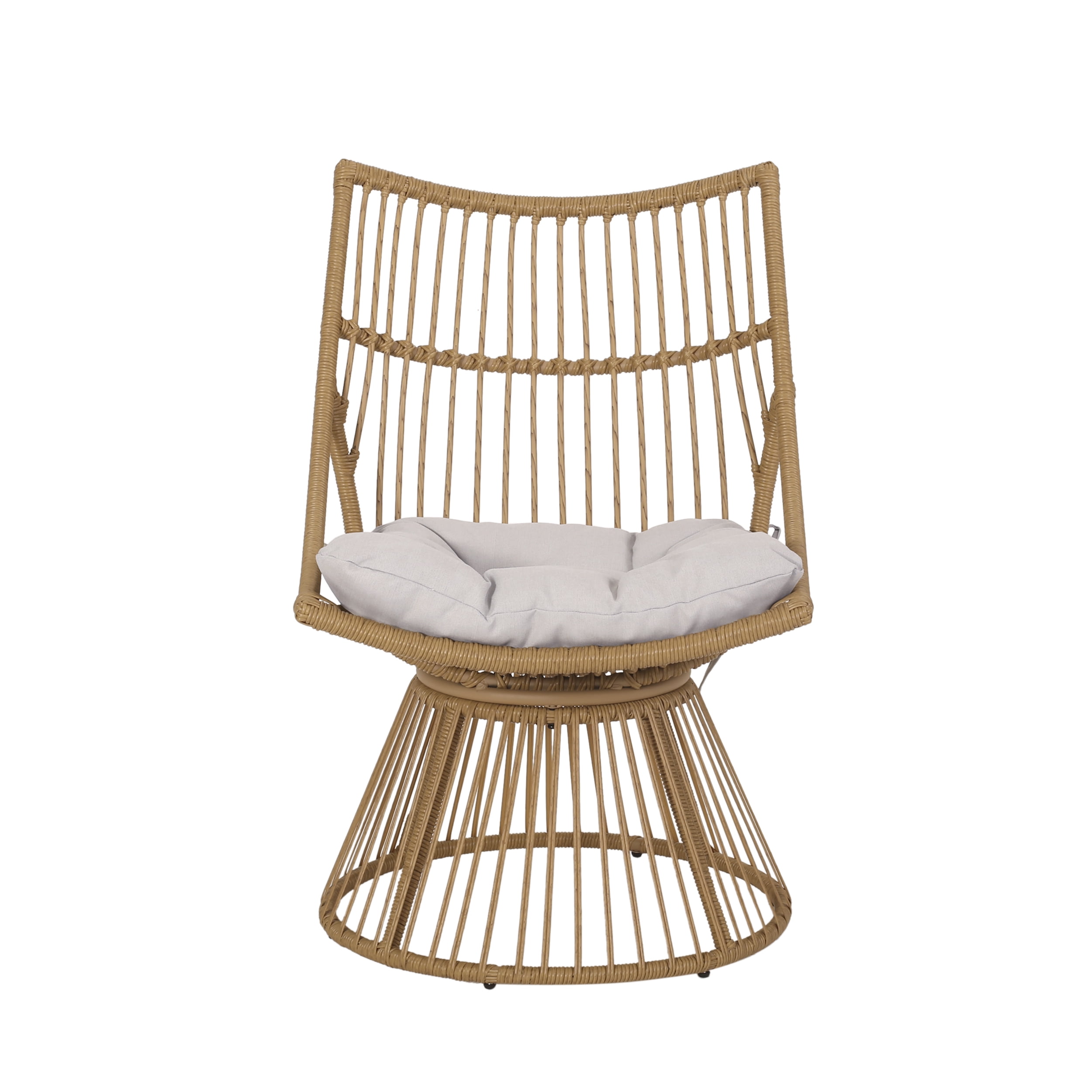 Outdoor High Back Leisure Single Chair, Wicker Craft Relaxing Seat for Patio Garden, Light Brown and Beige