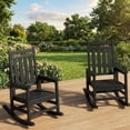 thumbnail image 1 of Outdoor High Back Rocking Chair, HDPE Poly Porch Rocker for Adults, All Weather Resistant Black Patio Furniture, Black, Set of 2, 1 of 7