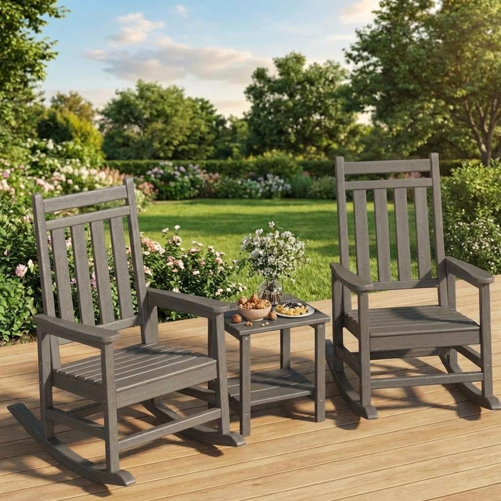 Outdoor High Back Rocking Chair, HDPE Poly Porch Rocker for Adults, All ...