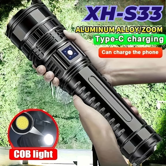 Outdoor High-Brightness COB Flashlight with Taillight, 5 Lighting Modes, Type-C Rechargeable, Reversible Design, Emergency Light for Camping, Fishing, Hunting, Hiking, Night Riding & Climbing