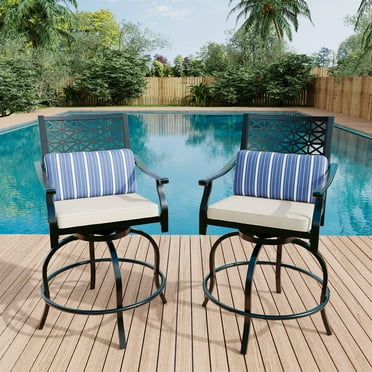 Outdoor High Swivel Bar Stools Set of 2,Bar Height Patio Chairs with Seat Cushion,Counter Height Tall Patio Swivel Chairs,Patio Bar Stools,Outdoor Swivel Bar Chairs with Armrest & Back for Backyard