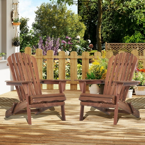 uhomepro Outdoor Adirondack Chairs Set of 2, Folding Fire Pit Chair, Weather Resistant Patio Lawn Chair for Outside Deck Garden Backyard Balcony, Brown