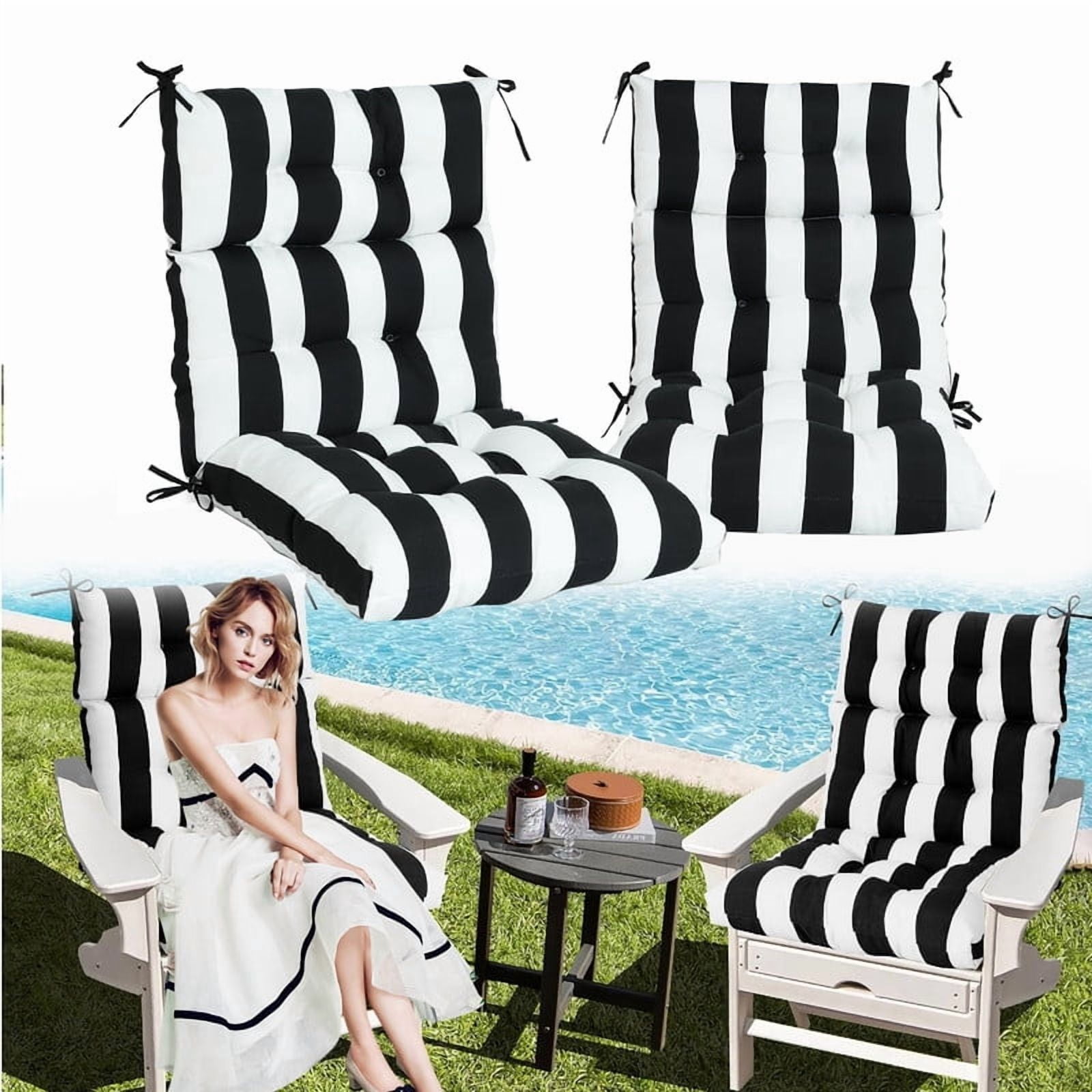 Outdoor High back patio chair cushions, rocking chair cushion set of 2, Waterproof lawn chair cushions with Ties, Seat cushions and Back cushions for Indoor and Outdoor（Black and white）