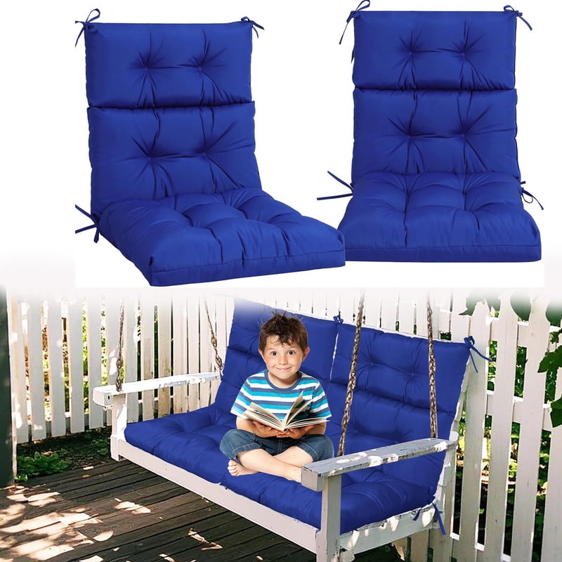Outdoor High back patio chair cushions, rocking chair cushion set of 2, Waterproof lawn chair cushions with Ties, Seat cushions and Back cushions for Indoor and Outdoor（Blue）