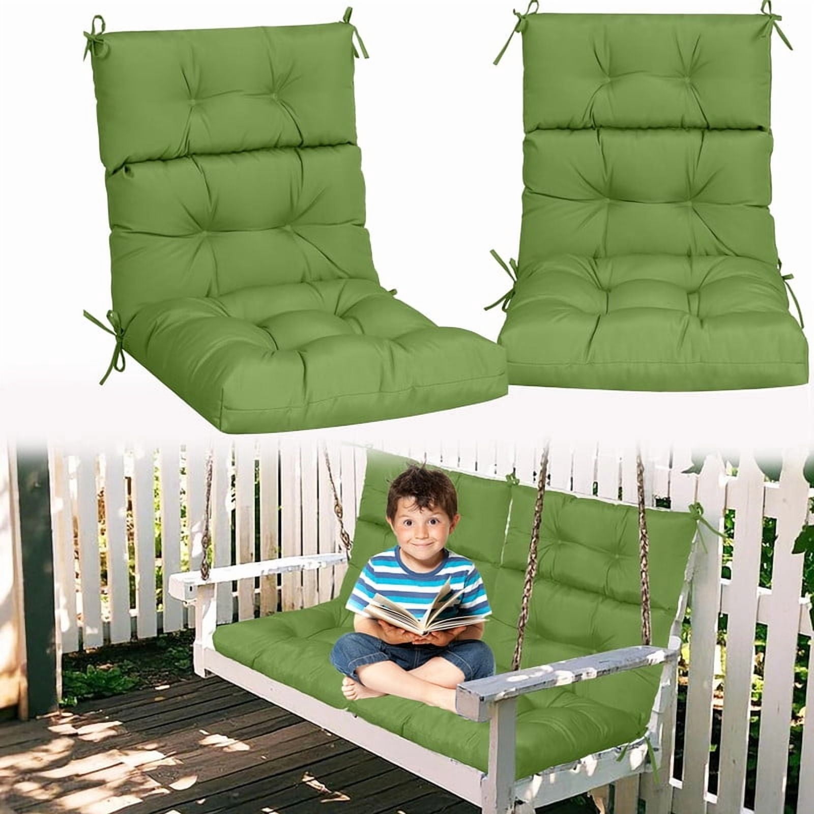 Outdoor High back patio chair cushions, rocking chair cushion set of 2, Waterproof lawn chair cushions with Ties, Seat cushions and Back cushions for Indoor and Outdoor（Green）