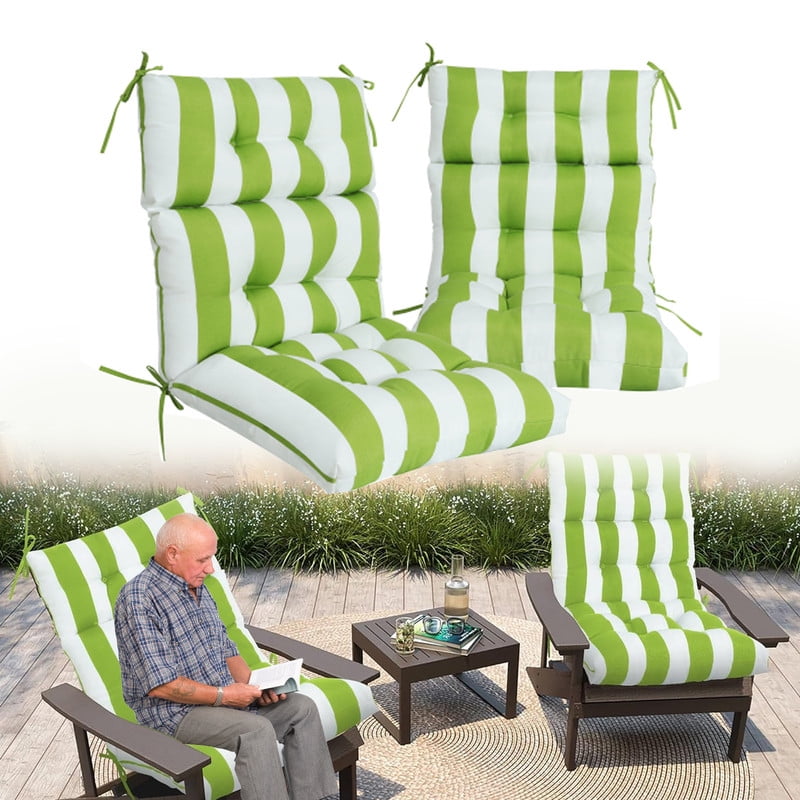 Outdoor High back patio chair cushions, rocking chair cushion set of 2, Waterproof lawn chair cushions with Ties, Seat cushions and Back cushions for Indoor and Outdoor（Green and white）