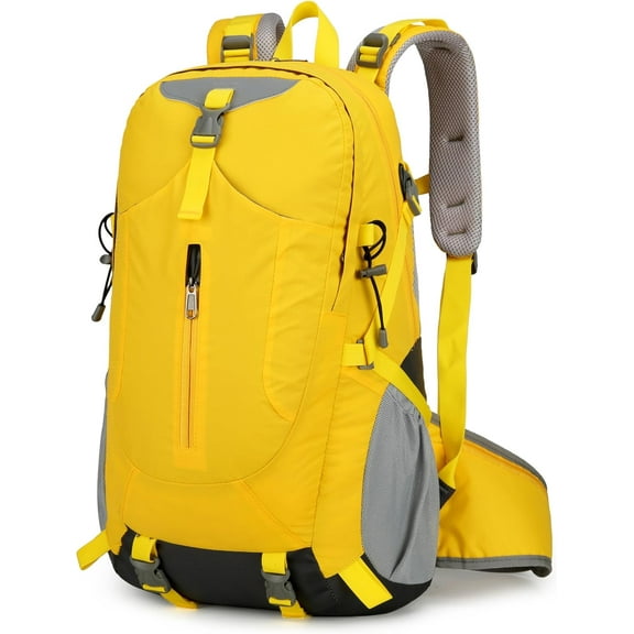 Outdoor Hiking Backpack, Camping, Sports Bag, Cycling, Breathable, Ultra-light, Wear-Resistant, Load-Reducing, Safety Reflective at night, SOS life-saving whistle, 55L Capacity, Unisex. (Yellow)