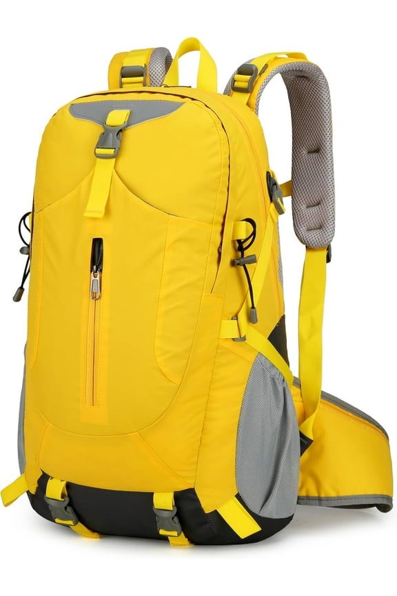 Outdoor Hiking Backpack, Camping, Sports Bag, Cycling, Breathable, Ultra-light, Wear-Resistant, Load-Reducing, Safety Reflective at night, SOS life-saving whistle, 55L Capacity, Unisex. (Yellow)