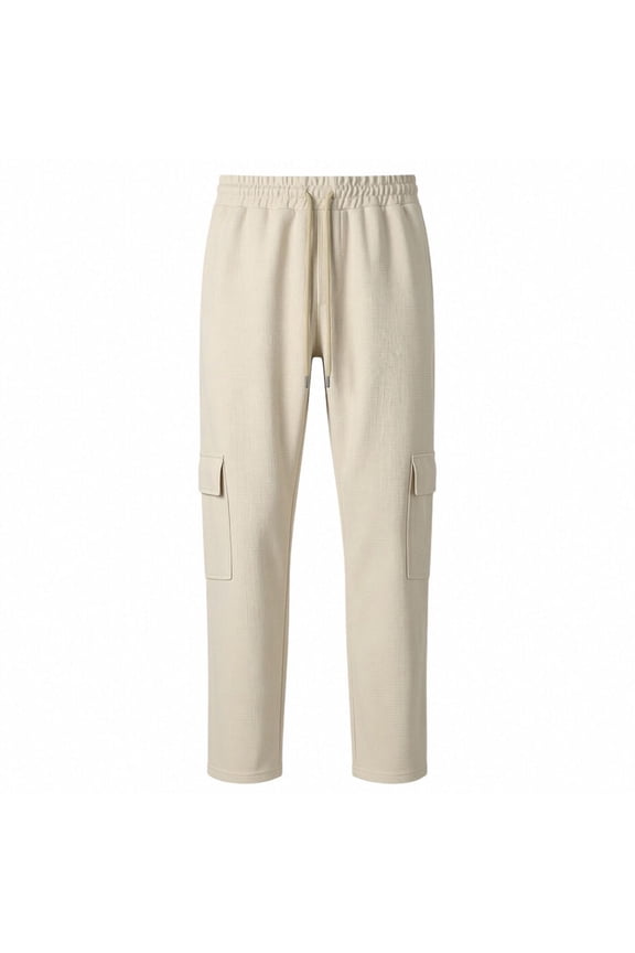 Outdoor Hiking Cargo Pants for Men Waffle Multi-Pockets Elastic Waist Drawstring Casual Trousers Dad Gifts