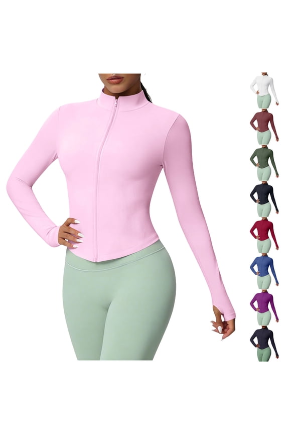 Outdoor Hiking Cycling Travel Utility Jackets Women's Seamless Stand-Up Collar Zippered Long Sleeve Yoga Tight Outerwear Running Gym Top Navy M
