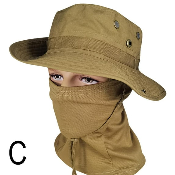 Outdoor Hiking Fishing Hunting Boonie Hat Women Men Sport Sun UV Protection Neck Face Camouflage Adjustable Bucket Caps And Mask (C)