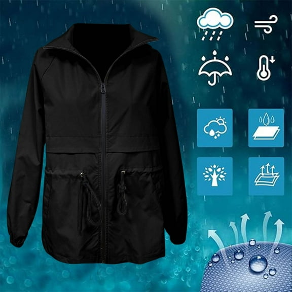 Outdoor Hiking Jacket With Hood Breathable Raincoat For Trekking & Leisure Mid Length Windbreaker Coat Lightweight Jacket with Hood Women Womens Tall Rain Jacket Raincoat for Women Nylon Rain Coats