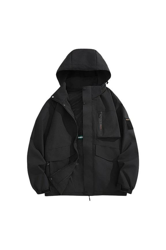 Outdoor Hiking Jacket for Men Lightweight Hooded Zip-Up Coat Fall Winter Waterproof Windproof Windbreaker New Running Jackets for Men Black M