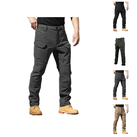 Outdoor Hiking Pants for Men Winter Lined Warm Waterproof Travel Work Utility Cargo Pants Trousers