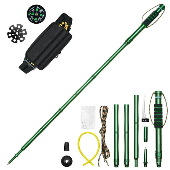 Outdoor Hiking Stick, Retractable Walking Stick, Hiking Portable Supplies While Hiking, Camping, Cross-Country (Hiker - Green)