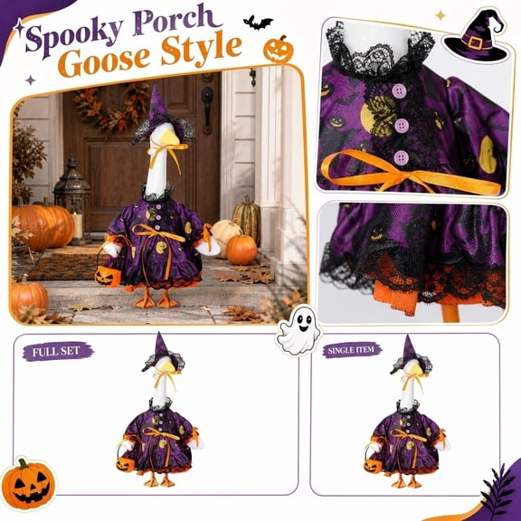Outdoor Holiday Decor, Halloween Witch Themed Porch Goose Costumes, for Front Yard Patio Porch Lawn Fall Seasonal Display, Trick-Or-Treat Event Decoration, 22X15X6 Inch 1 Piece