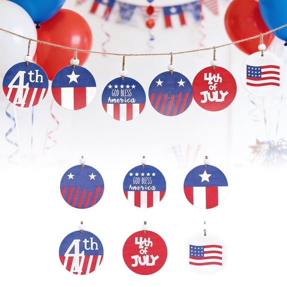 Outdoor Holiday Decorations Patriotic Wooden Hanging Decor 6 Pc Set Front Yard Decorations Home Kitchen Mantel Display Pieces