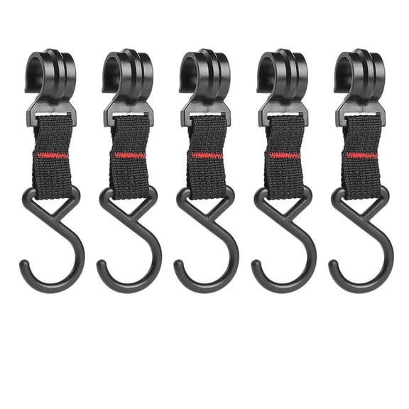 Hooks for Hanging Heavy Duty, S Hooks for Hanging, 4 in Polyester Strap, Black Metal, Camping Rack Storage, Outdoor Trips, 5 Pc