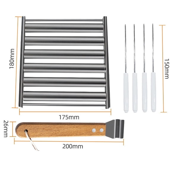 Outdoor Hot Dog Grilling Roller with Stainless Steel Body and Natural Wood Handle for Reliable Performance (M)