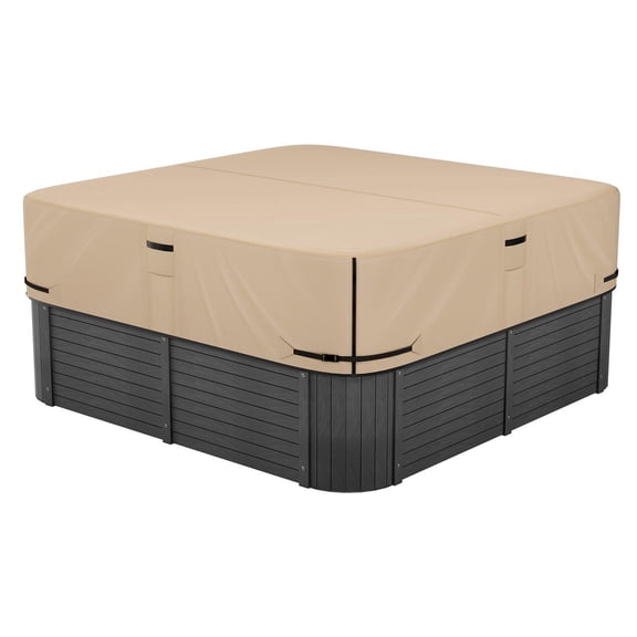 Outdoor Hot Tub Cover 95x95x20 Inch Weatherproof Waterproof Protector 600D Heavy Duty Oxford Fabric 950N Tearing Strength Square Spa Cover Brown