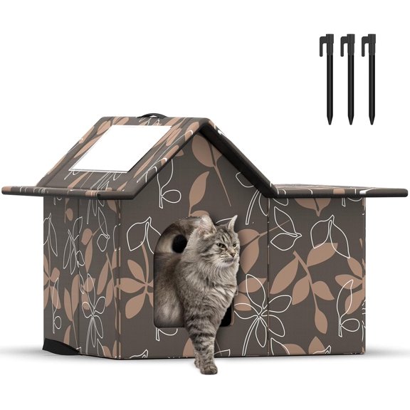 Outdoor House Weatherproof, Large Feral House for Winter, Collapsible Outdoor Cats Shelter in Winter with Door and Soft Mat, Easy to Assemble (Brown)