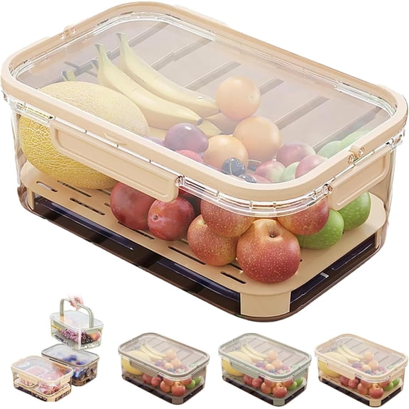 Outdoor Ice Preservation Box, Outdoor Picnic Preservation Box, Clear Ice Preservations Holder with Drain Divider, Snackle Boxs Container with ICES Pack, Portable Fresh Saver Cooler1pcs-Cream beige