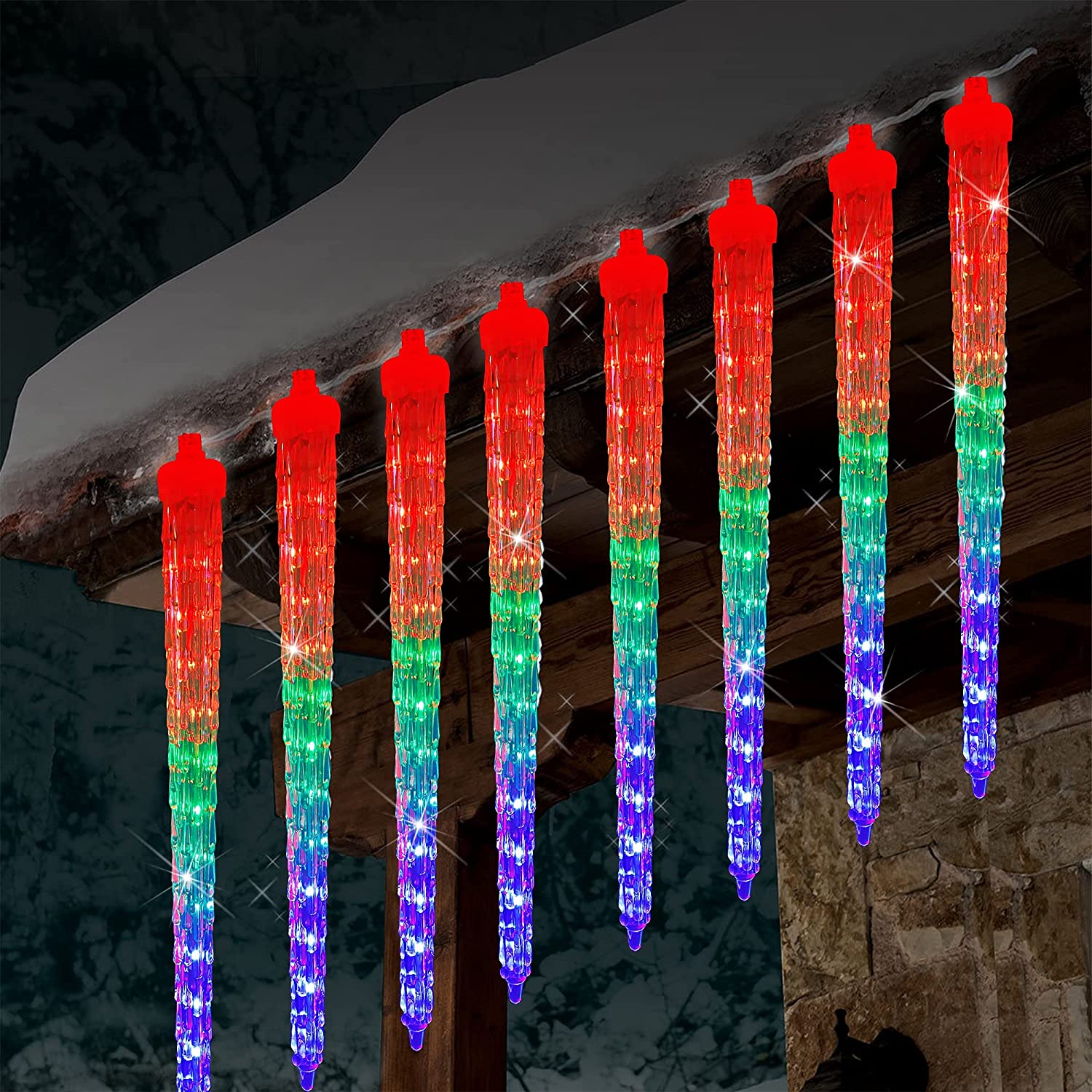 Outdoor Icicle Christmas Lights 12 Meteor Shower 192 SMD LED Crystal