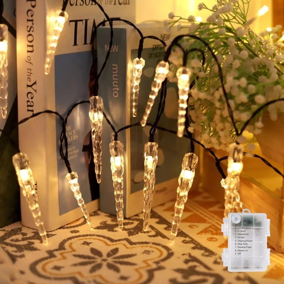 Outdoor Icicle Lights, 3M/30LEDCrystal Acrylic Icicle Fairy Curtain, for Christmas Winter Holiday Garden Party Decoration Indoor and Outdoor